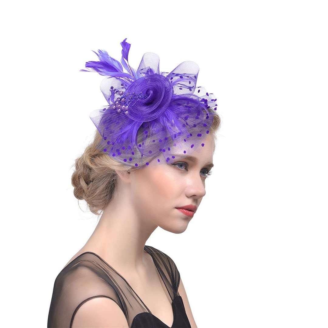 FBHappiness Fascinators Women Flower Mesh Ribbons Feathers Hat Headpiece Or A Clip Cocktail Tea Party Headwear ，Cocktail Hats