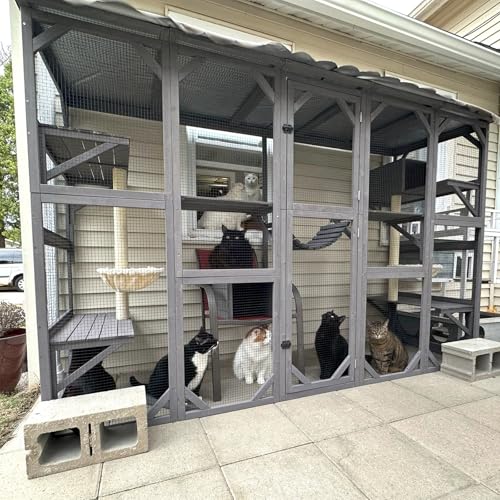 Image of Aivituvin Window Catio Outdoor Cat Enclosure Super Large Walk in Cat House with 6 Platforms and 2 Scratching Posts for Cats,104 inch L x 34 inch W x 69.5 inch H