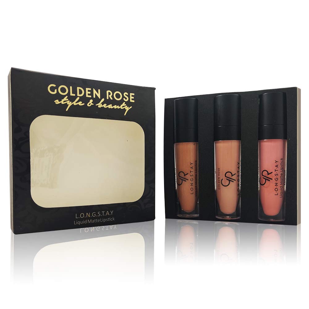 Golden Rose Longstay Liquid Matte Lipstick Set Of 3 (Nude Series)