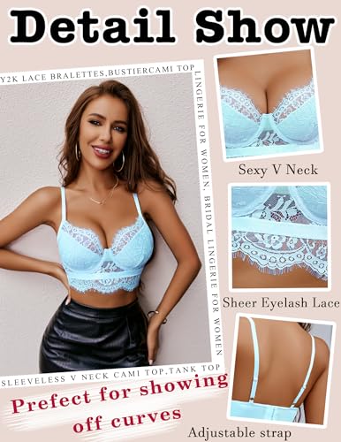 Image of Avidlove Lace Bralettes for Women Y2k Strap Bustier Cami Top V Neck Camisole Lingerie