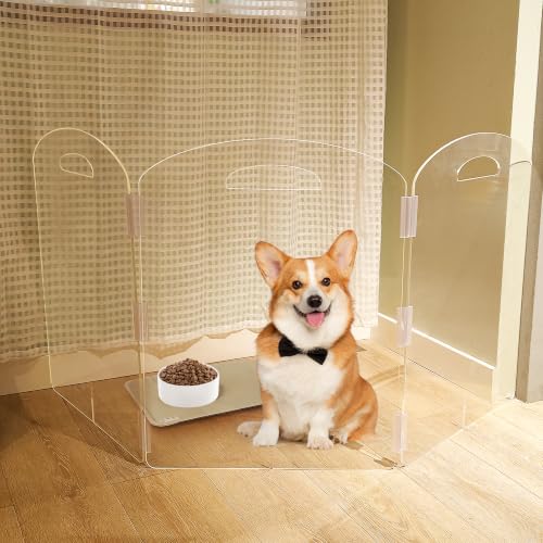 Dog Gate Clear Acrylic Pet Gate for Dogs Free Standing Pet Gates for Doorways Folding Freestanding Puppy Doggy Cat Fence Inside Dog Barriers for Home 3 Panel