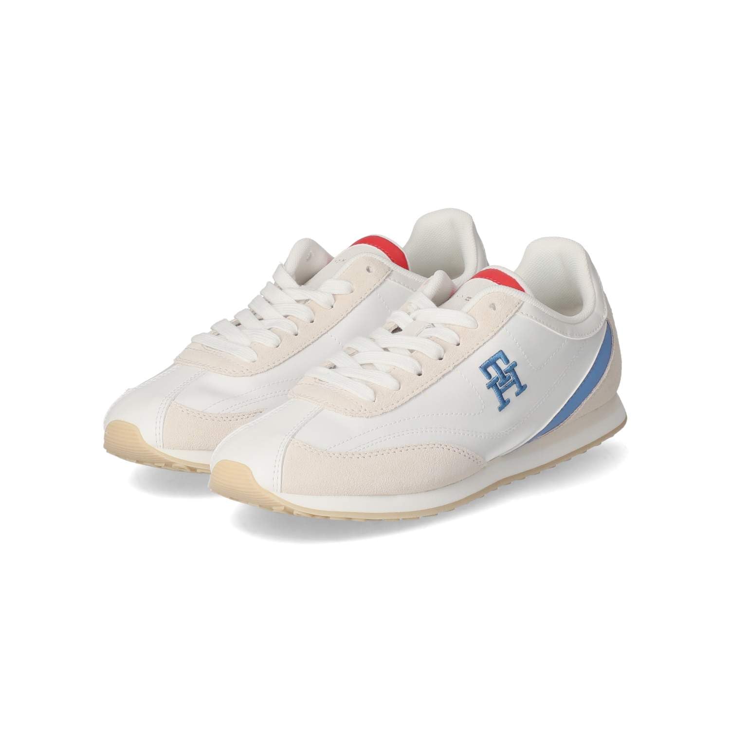Tommy Hilfiger Zapatillas bajas para mujer, mezcla de piel, color blanco