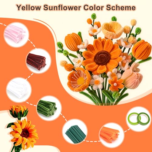 800 PCS Thick Pipe Cleaners Craft, 15 Colors Pipe Cleaners Flowers Kit, Colorful Flower Making Kit with Chenille Stems with Instruction, Arts and Craft Projects Creative DIY Decorations by GerayMer - Image 4