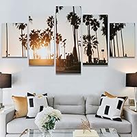 SIGNWIN 5 Panel Canvas Wall Art Multicolor Nature Neon Photography Trees Tropical for Home Decorations Ready to Hang - 60