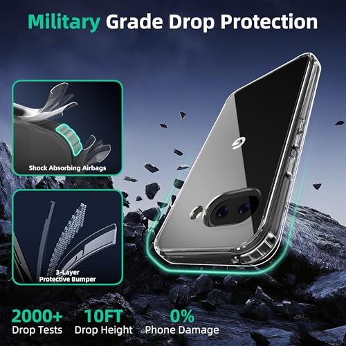 Image of ONES for Google Pixel 9a Slim Case Clear, PC + TPU Hybrid, Military-Grade Drop Guard, Anti-Yellowing, Anti-Slip, Shockproof Silicone Hard Cover, Scratch Resistant, Transparent Case