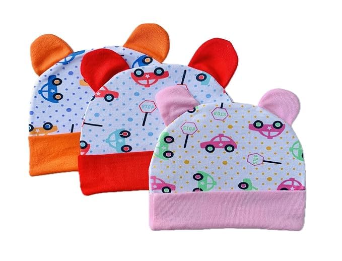 New Born Baby Cap with Ears for 0-6 Months | Cotton Baby Set for Baby boy & Girls| Unisex Durable Gift Set and Color May Vary-image-48
