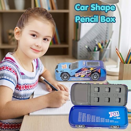 Image of ZAFCO Metal Car Pencil Box for Kids | Compass for Boys | Two Layer Pen Box for Students | Car Geometry for School | Pencil Box for Boys | Birthday Return Gift 1 Unit (Random Blue)