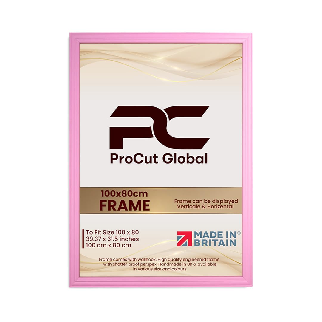Procut Global 100x80CM Pastel Pink Picture Frames - Classic Wooden Photo Frame with Shatterproof Perspex for Wall or Tabletop - Perfect for Posters, Certificates & Prints - Sizes & Colors Available