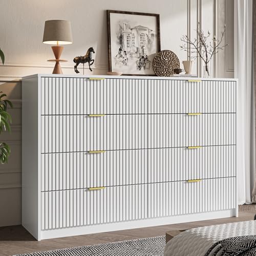 Image of MAISONARIA White Dresser for Bedroom, 8 Drawer Double Dresser, Modern Chest of Drawers for Bedroom, Living Room, Entryway and Closet, 55 inch L x 15.7 inch D x 37.4 inch H