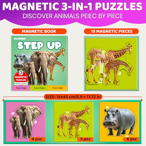 Image of QUOKKA Step Up Magnetic Puzzles for Toddlers 1-3, Safari Animals Puzzle Set in One Book, Travel Games for Kids 3-5, Screen Free Toy for Toddlers and Preschoolers