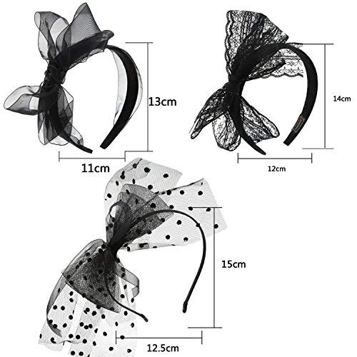 Hicarer 3 Pieces 80'S Party Lace Headband With Bow 80S Costumes Accessories For Women(Black) #TOP4