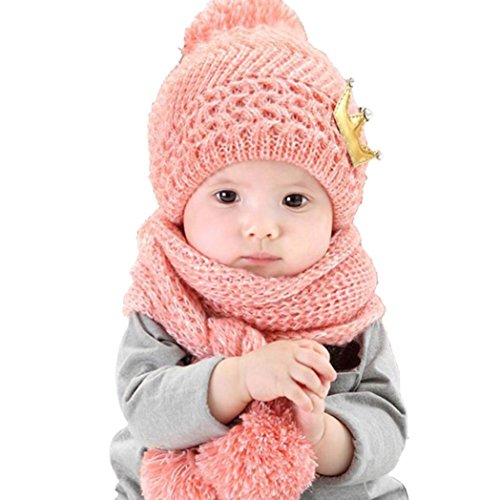 Datework Hat + Scarf ,Cute Baby Kids Girls Boys Warm Woolen Coif Hood Scarf Caps Hats (Pink) by Datework Baby