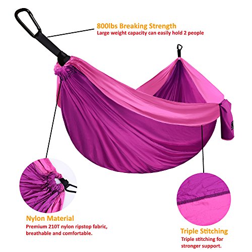 Gold Armour Camping Hammock - Xl Double Hammock Portable Hammock Camping Accessories Gear For Outdoor Indoor With Tree Straps, Usa Based Brand (Fuchsia And Pink) #TOP5
