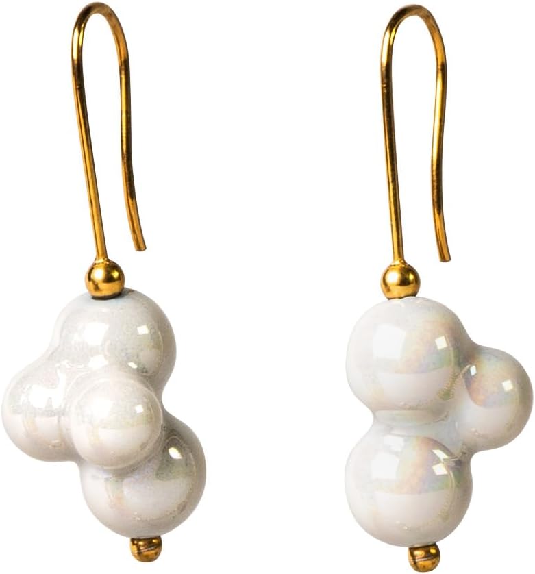 LLADRÓ Bubbles Porcelain Earrings Inspired by Pearls and Bubbles. Porcelain and 925 Sterling Silver Jewelry with 18KT Gold Plating