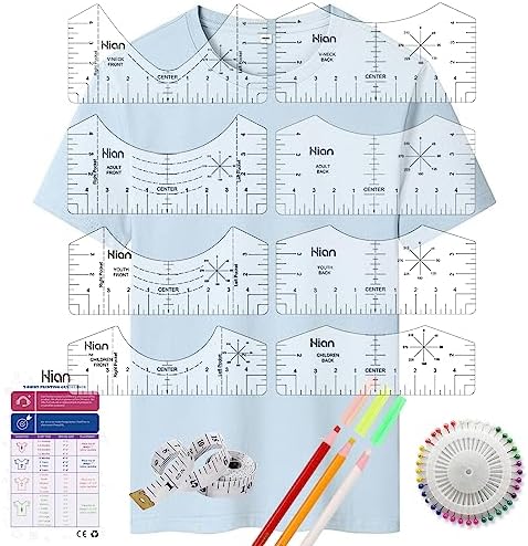 13pcs Tshirt Ruler Guide for Vinyl Alignment T Shirt Ruler to Center Designs T-Shirt Alignment Tool for Vinyl Placement Tee Shirt Guide Ruler for Heat Press Tshirt Printing Guide Set - Transparent A1
