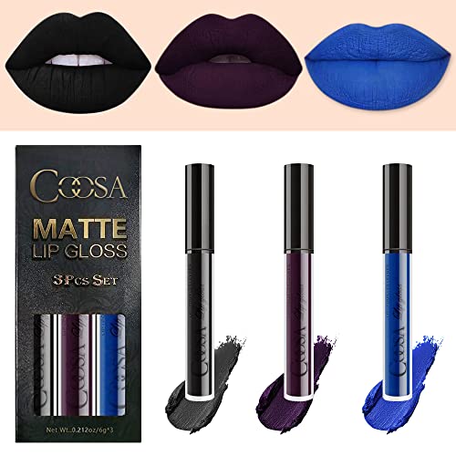 Coosa 3Pcs Matte 24-Hour Liquid Lipstick Non-Stick Cup Kitt, Matte Dark Waterproof Lipstick Lip Stain Long Lasting Smudge Lip Gloss Gift Set Matt Lipsticks Set Matt Liquid Women Makeup Set #TOP26