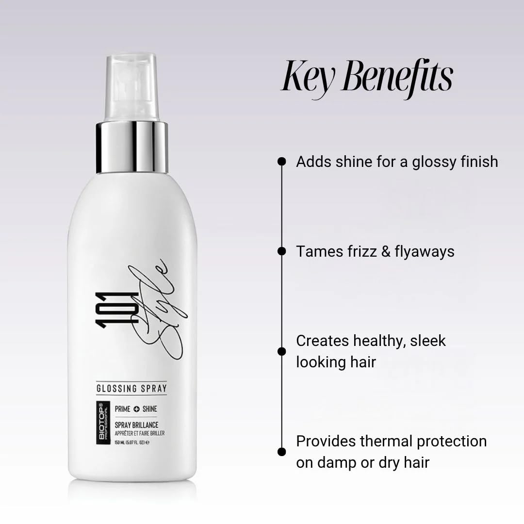 Biotop Professional 101 Hair Gloss Spray - Lightweight Hair Mist & Anti Frizz Spray for Shine & Heat Protection - Helps Smooth Pre and Post Styled Strands - Tames Frizz & Flyaways (5.07 oz) - Image 5