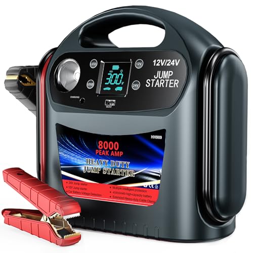 8000A Car Battery Jump Starter -E-Ant 12V/24V Intelligent Car Jump Starter Portable for Commercial Vehicles and Diesel Engines, Heavy Duty Jump Box Power Pack with LED Light