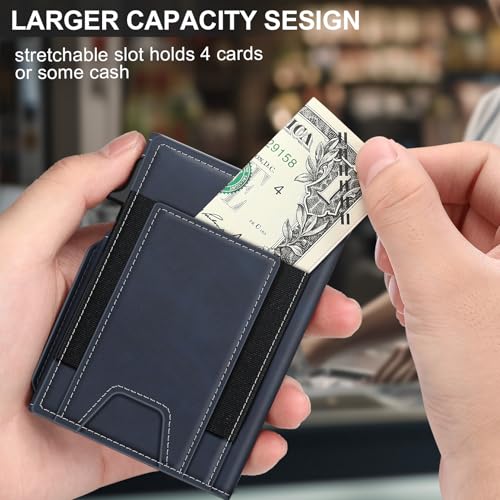 Image of Wallet for Men Wallet with Slim Pop Up Card Holder 9-13 Cards, Bifold Minimalist Smart Wallet RFID Blocking Credit Card Holder with ID Window & Stretchable Cash Slot Compact Metal Aluminum Card Case