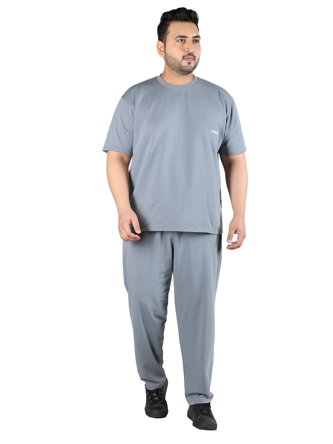 CHKOKKO Men Plus Size Solid Casual Summer Wear Coords Stylish Gents Cord Set Half Sleeves Latest Track Suit Round Neck Western Co-ord Track Pant and T-Shirt Set