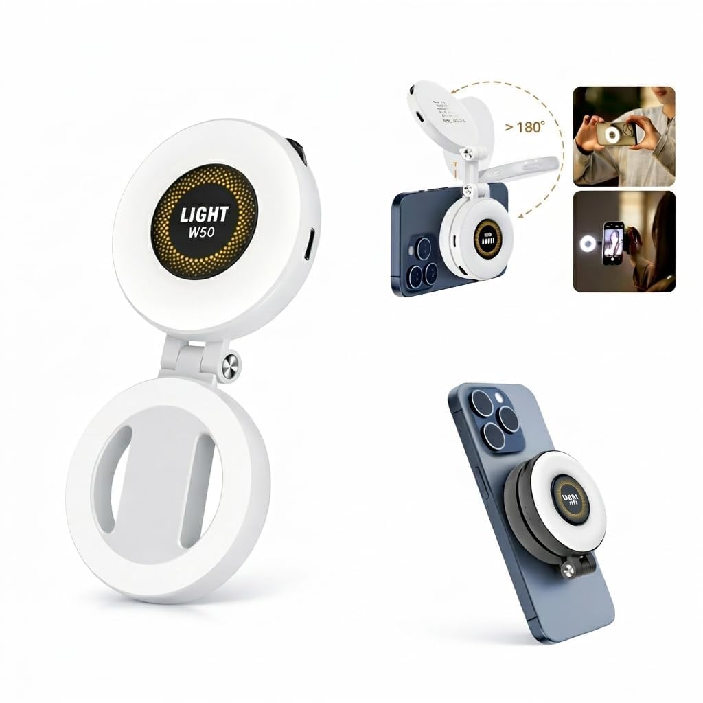 Magnetic Selfie Ring Light for Smartphone, Rechargeable Clip-On LED Fill Light with Adjustable Brightness,3 Color Modes,180° Rotatable Pocket Light for Selfies, Video Calls, Vlogging & Live Streaming-image-29