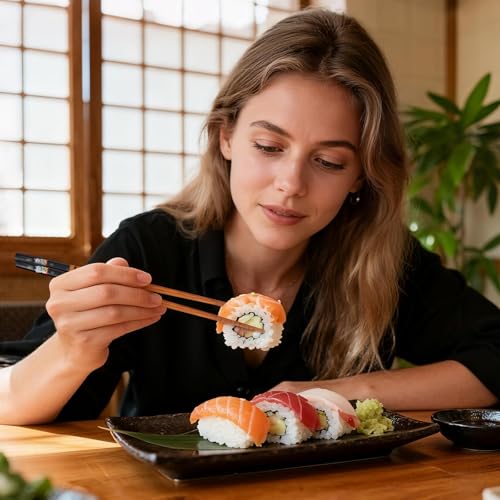 Japanese Natural Bamboo Chopsticks: 2 Pairs Chopstick with 2 Ceramic Cat Chopstick Rest, Reusable, Gift Box Packaging, for Asian Dishes Sushi Rice Noodles - Image 6