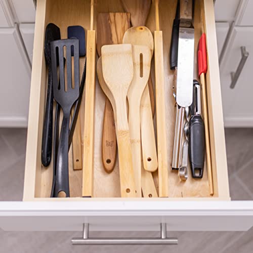 Fabsome Drawer Divider 4 Pack, Adjustable Bamboo Drawer Organizers For Clothing, Wooden Dresser Drawer Organizer Separator For Clothes, Kitchen, Office, 13.25-16.75 In #TOP3
