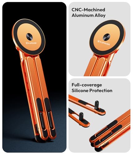 Image of KAPAVER HaloStand 5in1 Portable Magnetic Aluminum Alloy Stand, 360 Adjustable Laptop, Tablet, Phone Holder with 8-Level Height Adjustment & Foldable Design (Cosmic Orange)