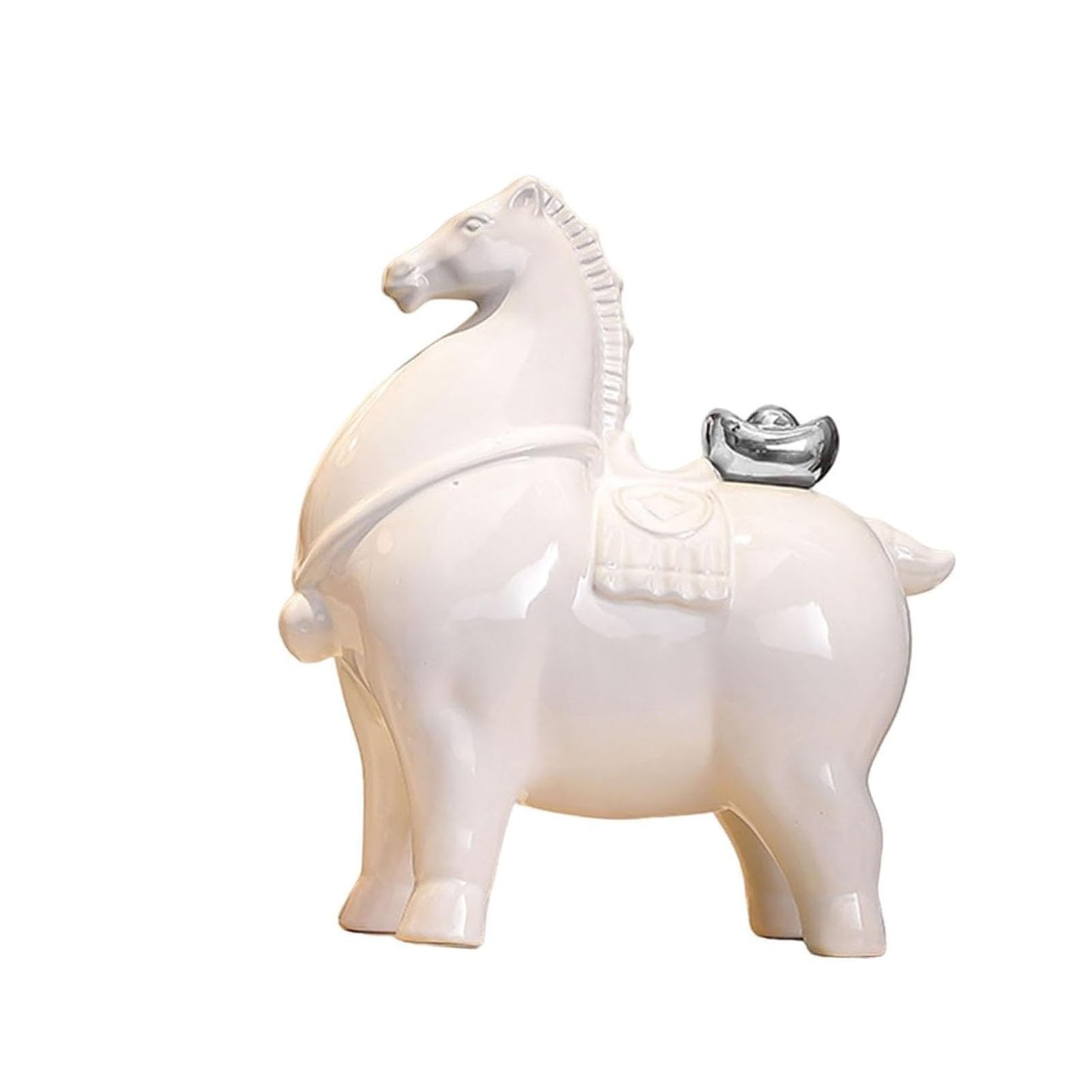 JOUFNING Art Statue Desk Decor - 25cm Horse Statue Ceramic Animal Sculpture, Tabletop Figurine Modern Ornament, for Office Home Bedroom Living Room, Funny Gifts(White -c)