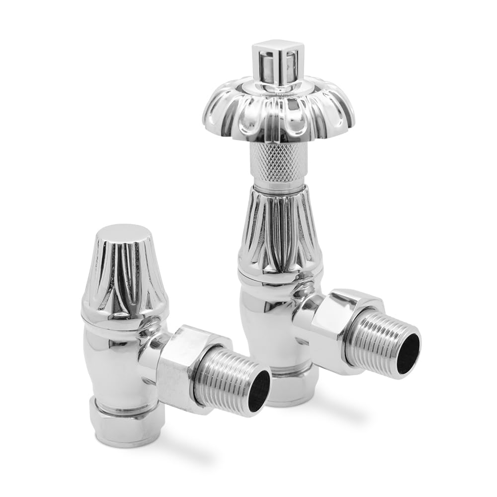 Valves For Towel Rails & Radiators Polished Chrome Angled Curved Top Traditional Thermostatic Valves For Radiators & Towel Rails
