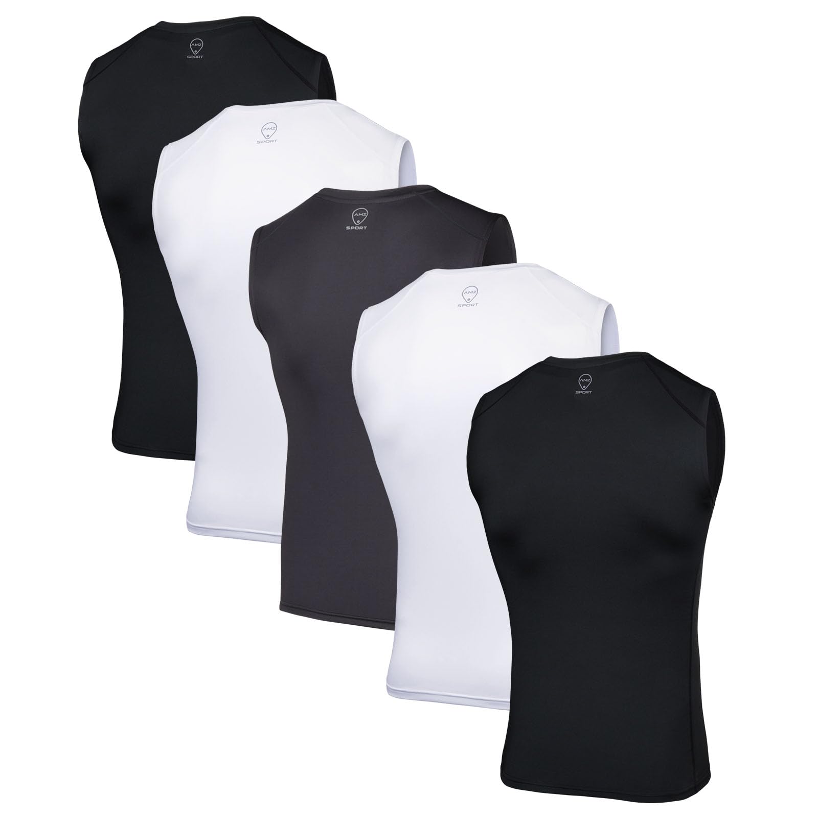 AMZSPORT 5er Pack Herren Tank Top Atmungsaktiv Kompressionsshirt Funktionsshirt Laufshirt Ärmelloses Unterhemd für Sport, Gym, Fitness und Running