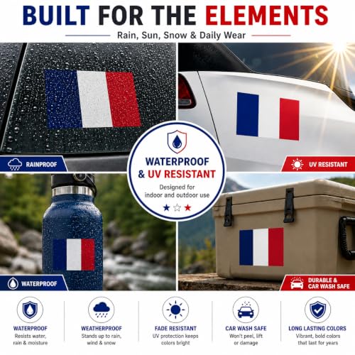 Image of France Vinyl Flag Stickers, Car Decals, Waterproof Indoor Outdoor, Laptop Stickers, Car Bumper, French Flag, 5 x 3 Inches, Set of 3