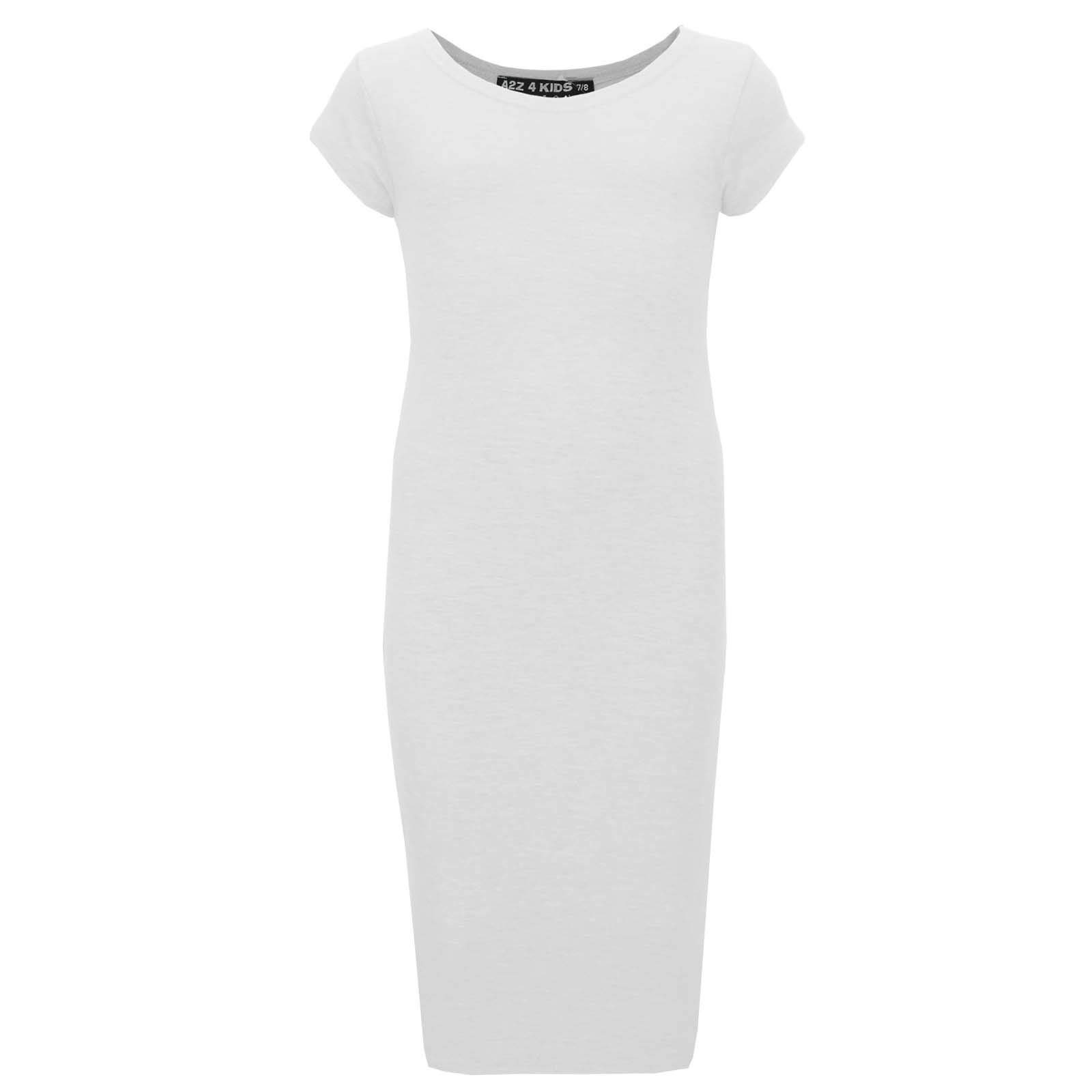 A2Z 4 Kids Girls Dresses Plain Short Sleeves Cap Slim Fit Stretch Bodycon Midi Maxi Comfortable Summer Party Fashion Dress Top Age 5-13 Years White