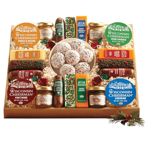 The Wisconsin Cheeseman The Wisconsin Cheeseman 21 Favorites - Food Gift Box with Assorted Cheese Bricks, Chocolates, Petits Fours, Spreadables, Candies, and Summer Sausage Meats, Perfect Holiday Season Gift or Treat, 1 Box of 21