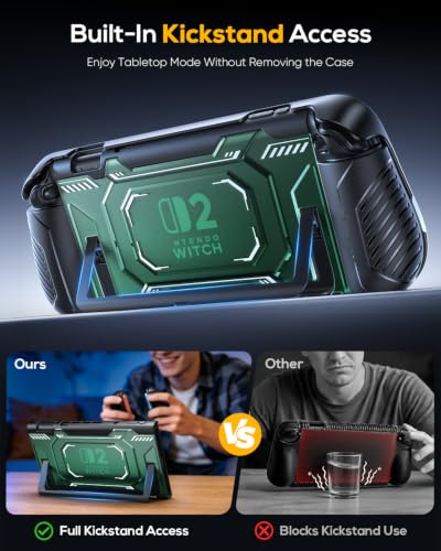 Image of FASTSNAIL Switch 2 Protective Case, Switch 2 Cover with Dockable TPU Middle Frame, Non-Slip Ergonomic Grip for Joycon 2, Anti-Scratch PC Front Cover with 12 Game Card Slots for Switch2 - Light Green