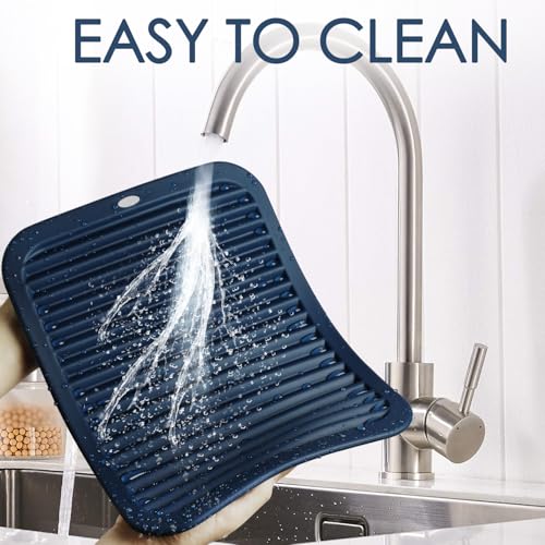 Image of Silicone Mats for Kitchen Counter, 9x12'' Trivets for Hot Pots and Pans, Navy Blue Silicone Trivets for Hot Dishes, Protect Table Quartz Countertops