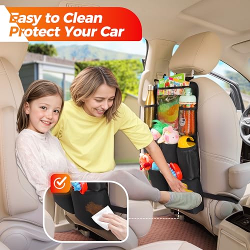 Image of SURDOCA Upgraded Car Organizer with 11-inch Tablet Holder, 8 Pockets, Car Seat Protector for Road Trips - Car Storage and Organizers for Kids, Grey 2PC