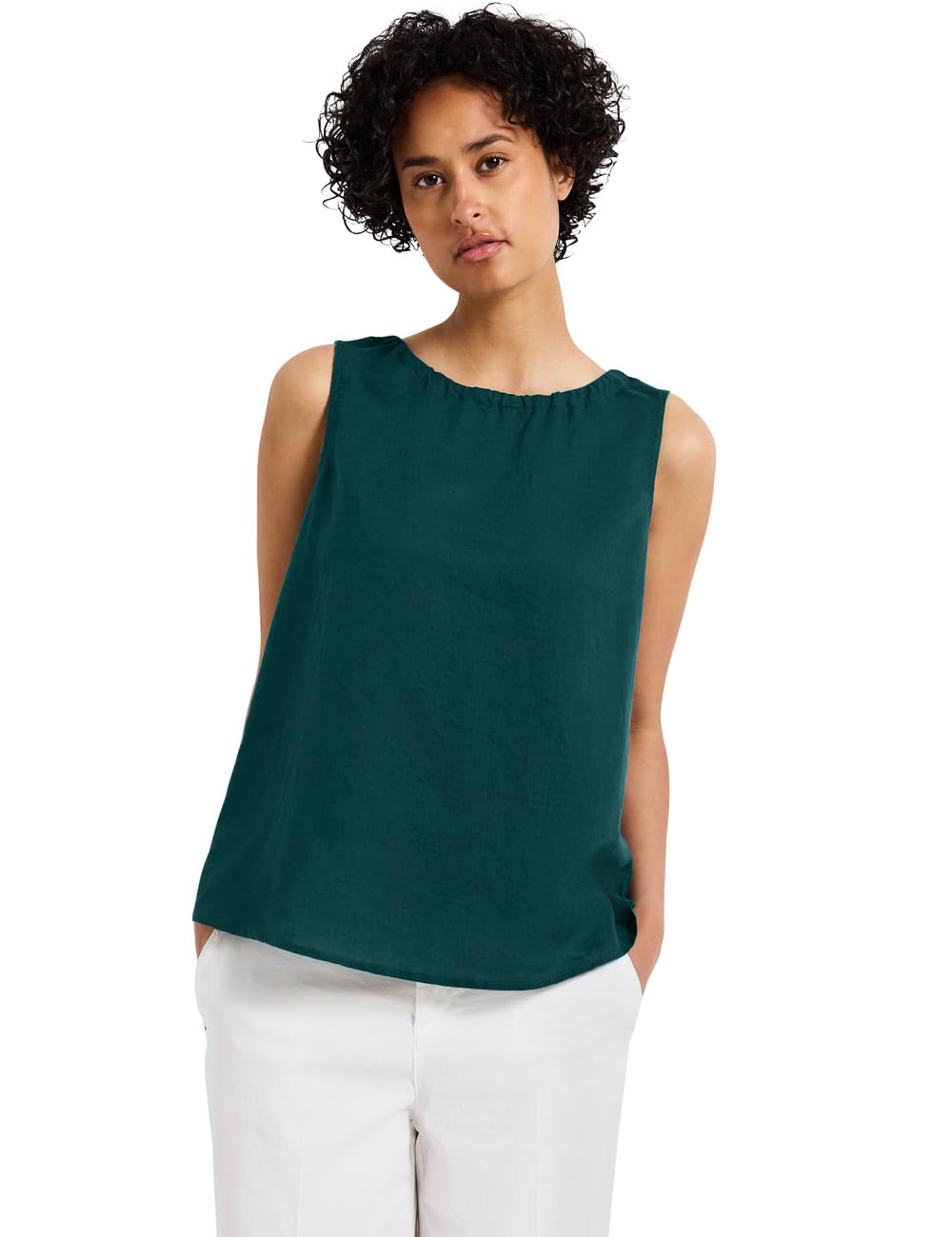 Street One Damska bluzka z mieszanki lnu, Dark Garden Green, 34