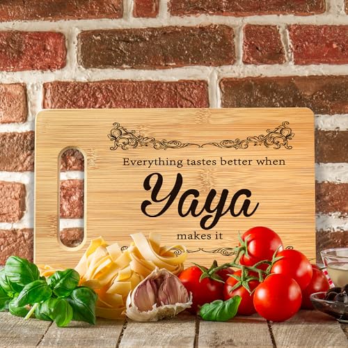 Tabla de cortar de bambú Yaya Gifts, con mango integrado, 29,46 x 19,3 cm, ideal para frutas, verduras y pan, decorativa y funcional, regalo para mamá, abuela o ocasiones especiales miniatura 5