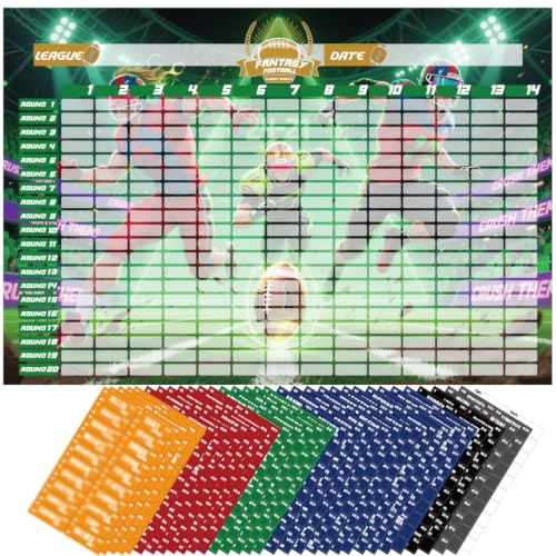 Fantasy Football Draft Board 2026-2027 Kit - 63inch x 43inch Extra Large Set 14 Teams 20 Rounds with 600+ Total Label Stickers - Premium Color Edition