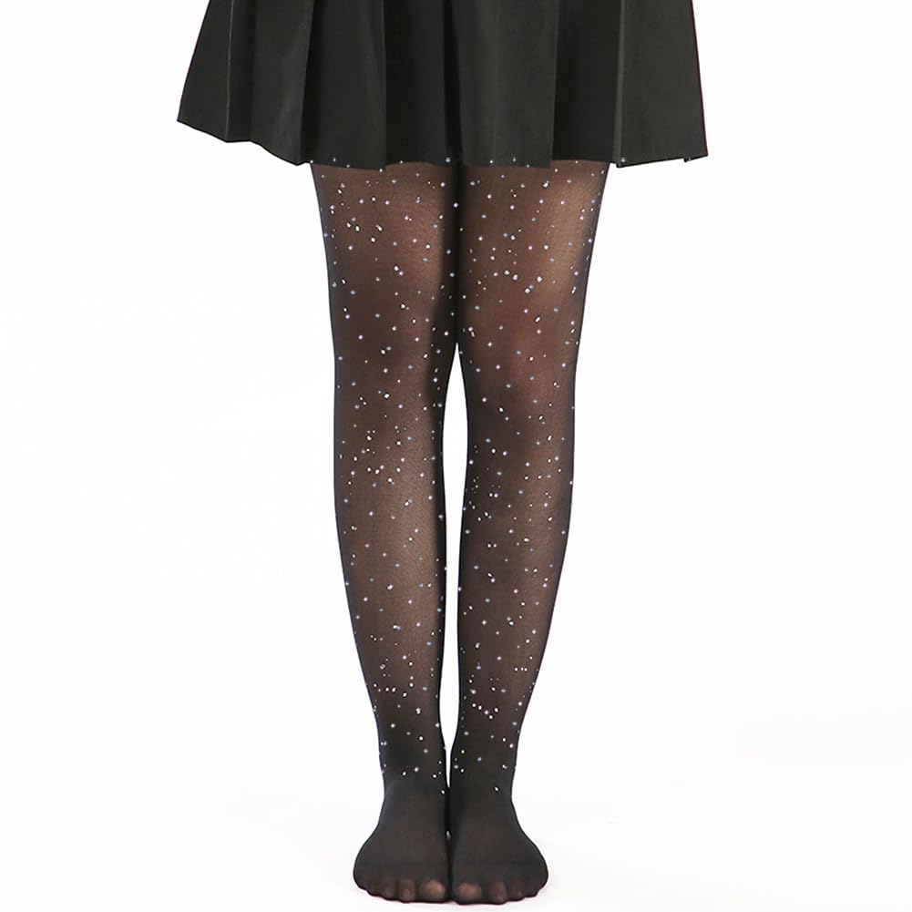 LUCKELF Glitter Tights for Girls, Soft, Opaque, Sparkling, Rhinestone, School Dress, Dance Tights, black, 2-4 Jahre โ image 1