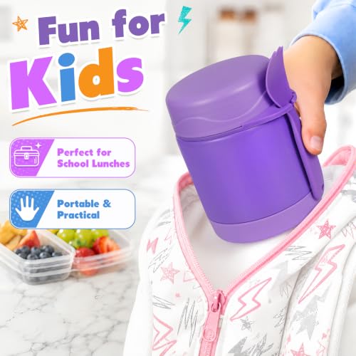 Image of Howeemo 10oz Soup Thermo for Hot Food Kids, Insulated Food Jar with Spoon, Leak Proof Stainless Steel Wide Mouth Lunch Food Thermo Jar for School (Purple)