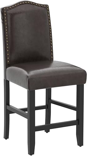 Miniatura 5 de LSSPAID Juego de 2 taburetes de bar tapizados de poliuretano de 24.8 pulgadas, sillas de isla de cocina con respaldo de clavos de bronce y patas de