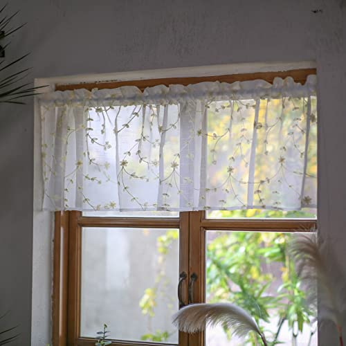 Sutavia Spring Window Valance Retro Floral Beige Cotton Linen Kitchen Valance Rod Pocket Curtain Topper 54 By 18 Inch For Dining Room Living Room Bedroom Decor #TOP3