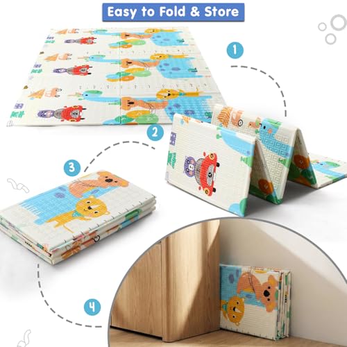Image of FIRSTCRY INTELLISKILLS Extra Large 6.5x4.5 ft Reversible Baby Play Mat for Babies,Animal Party Theme,Foldable Crawling Mat, Floor Mat for Baby & Toddlers,Anti-Skid, 0.6cm Thick, Multicolor, 1 Count