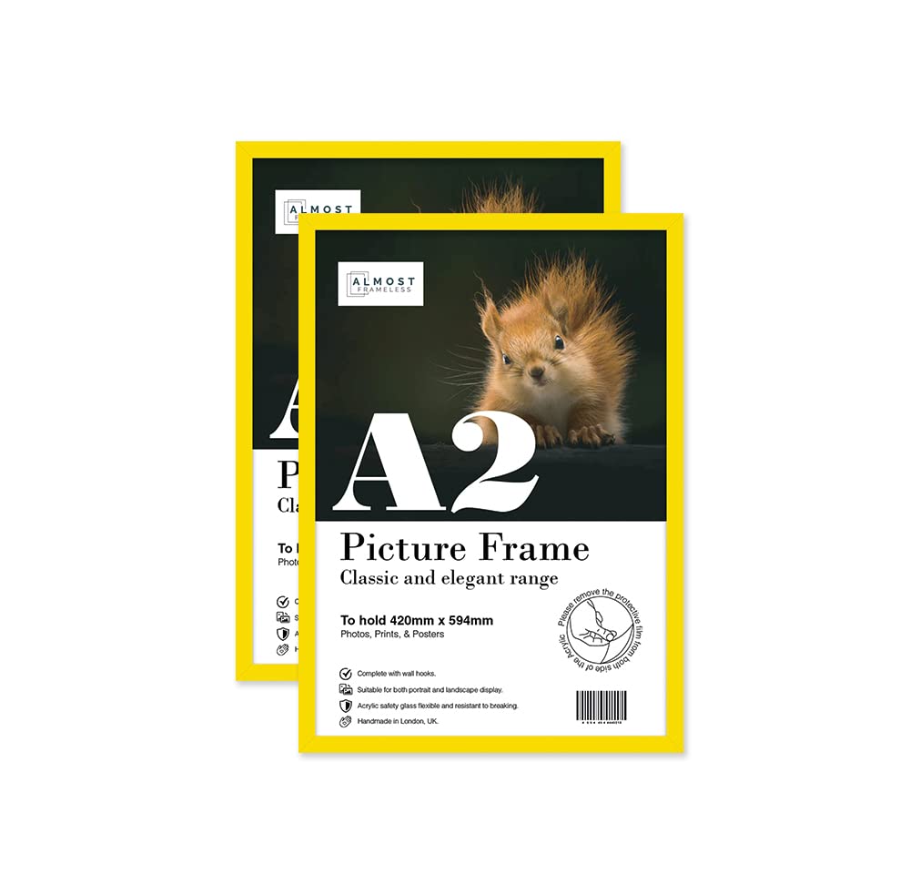 Almost Frameless Yellow A2 Picture Frame Set Of 2, Display A2 Picture Gallery Wall, Poster, Photo, Artwork, Or Print,