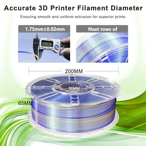 Image of iBOSS Silk Dual Color Filament PLA Plus 3D Printer 1.75mm + /- 0.02mm, Clog-Free 3D Printer Filament PLA+ Shiny Filament 1kg(2.2lbs) for Most FDM 3D Printer, Shiny Silk Texture, Silk Gold Blue