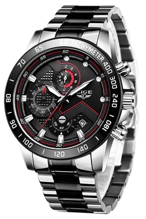 LIGE Mens Watch Chronograph Dual Tone Silver Black Stainless Steel Band Watch for Men Date, Luminous, Watches for Men | Gift for Men (B0CXDYT9S4) Amazon Price History, Amazon Price Tracker