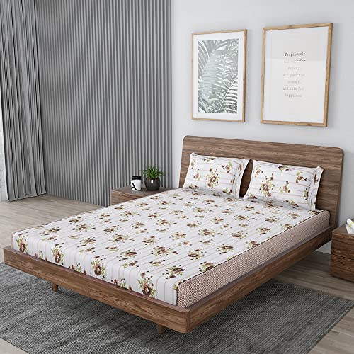 Image of Mafatlal 186 Tc Grandiose Pure Cotton King Size Bedsheet | 108 X 108 Inches | Refreshing Summer Chadar for Breathable Sleeping Comfort | Bedding Set with 2 Pillow Covers | Bright White