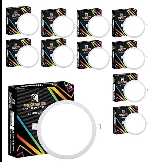 MAKEMAKE LIGHTING SOLUTIONS 18W LED Round Panel Light | 800 Lumens, Energy Saving | False Ceiling Light | 3 in 1 Color (White, Warm White, Cool White) CE ROHS ISO Certified [Pack of 10]